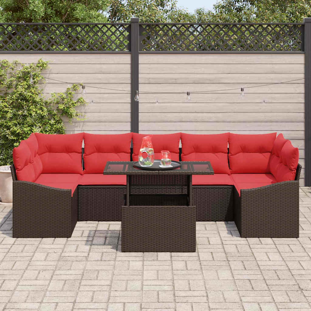 Havesofa Sæt 8 stk. Brun og Rød polyrattan