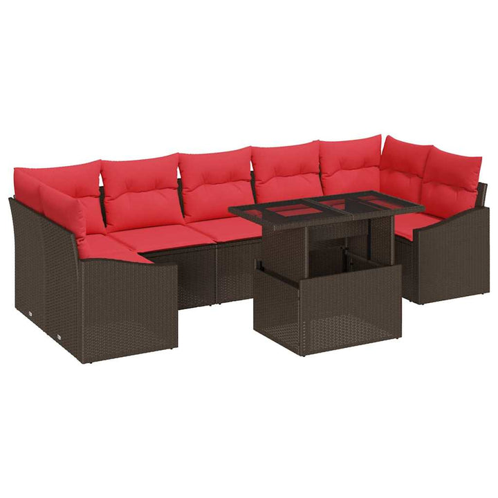 Havesofa Sæt 8 stk. Brun og Rød polyrattan