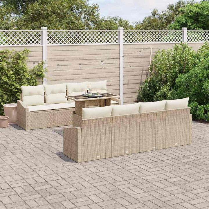 Havesofa Sæt med pude 7 pcs Beige og creme polyrattan