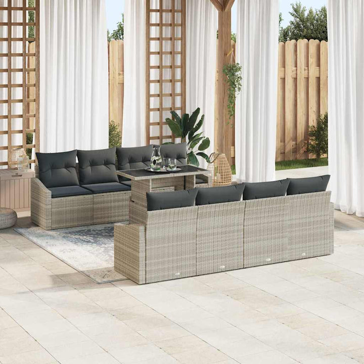 Havesofa Sæt med pude 7 pcs Lysegrå polyrattan