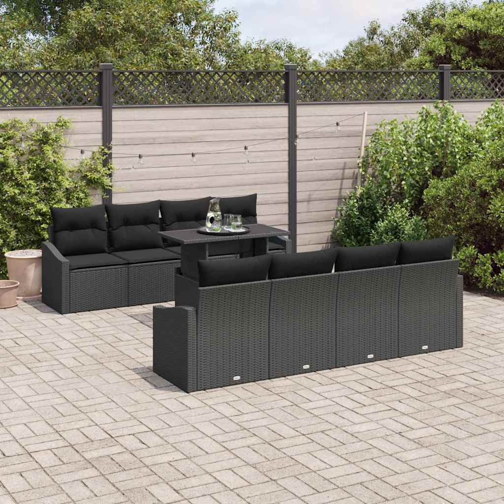 Havesofa Sæt med pude 7 pcs Sort polyrattan