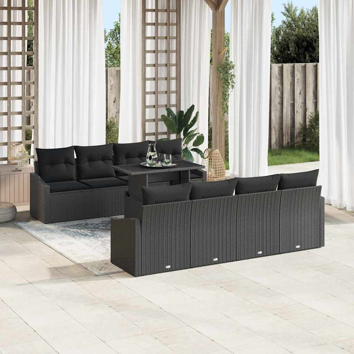 Havesofa Sæt med pude 7 pcs Sort polyrattan