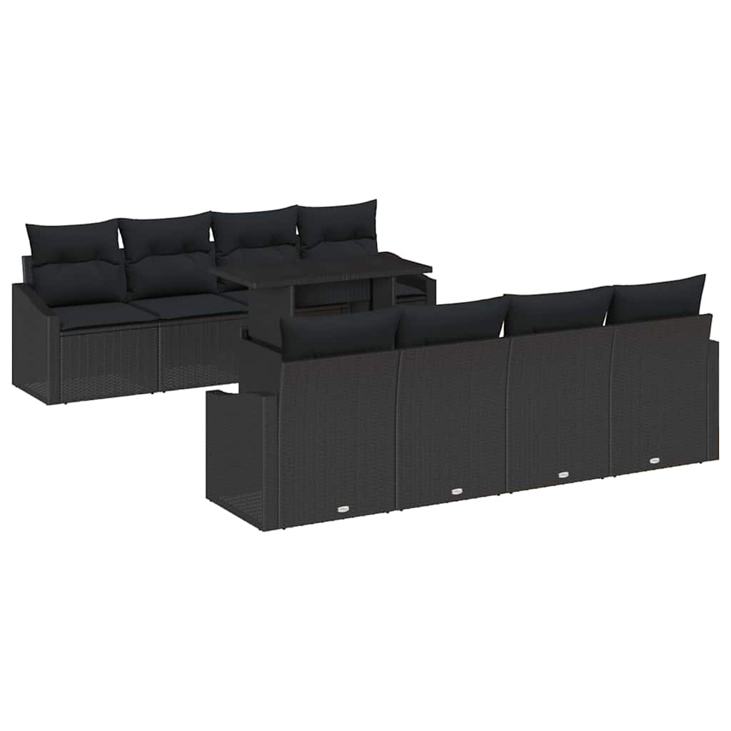 Havesofa Sæt med pude 7 pcs Sort polyrattan