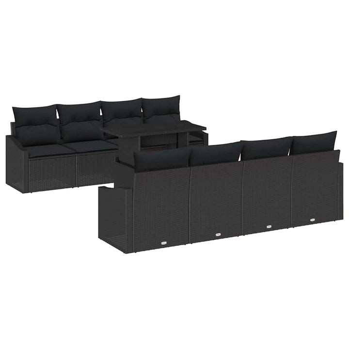 Havesofa Sæt med pude 7 pcs Sort polyrattan