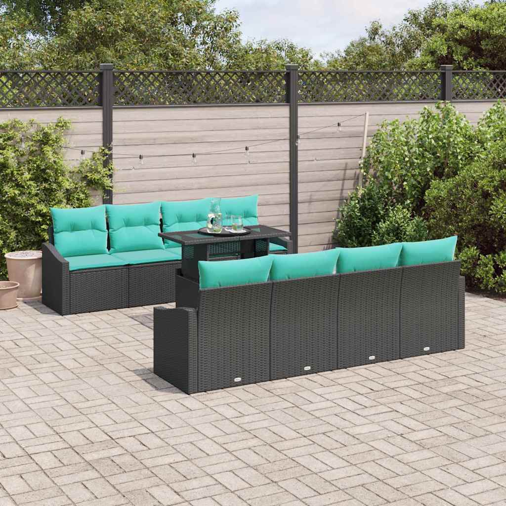 Havesofa Sæt med pude 7 pcs Sort og Blå polyrattan