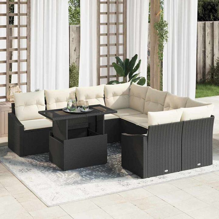 Havesofa Sæt 9 stk. Sort og Cream polyrattan