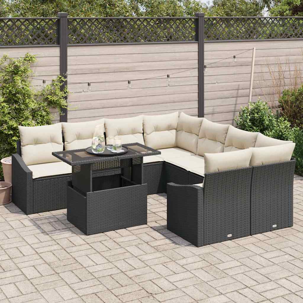 Havesofa Sæt 9 stk. Sort og Cream polyrattan