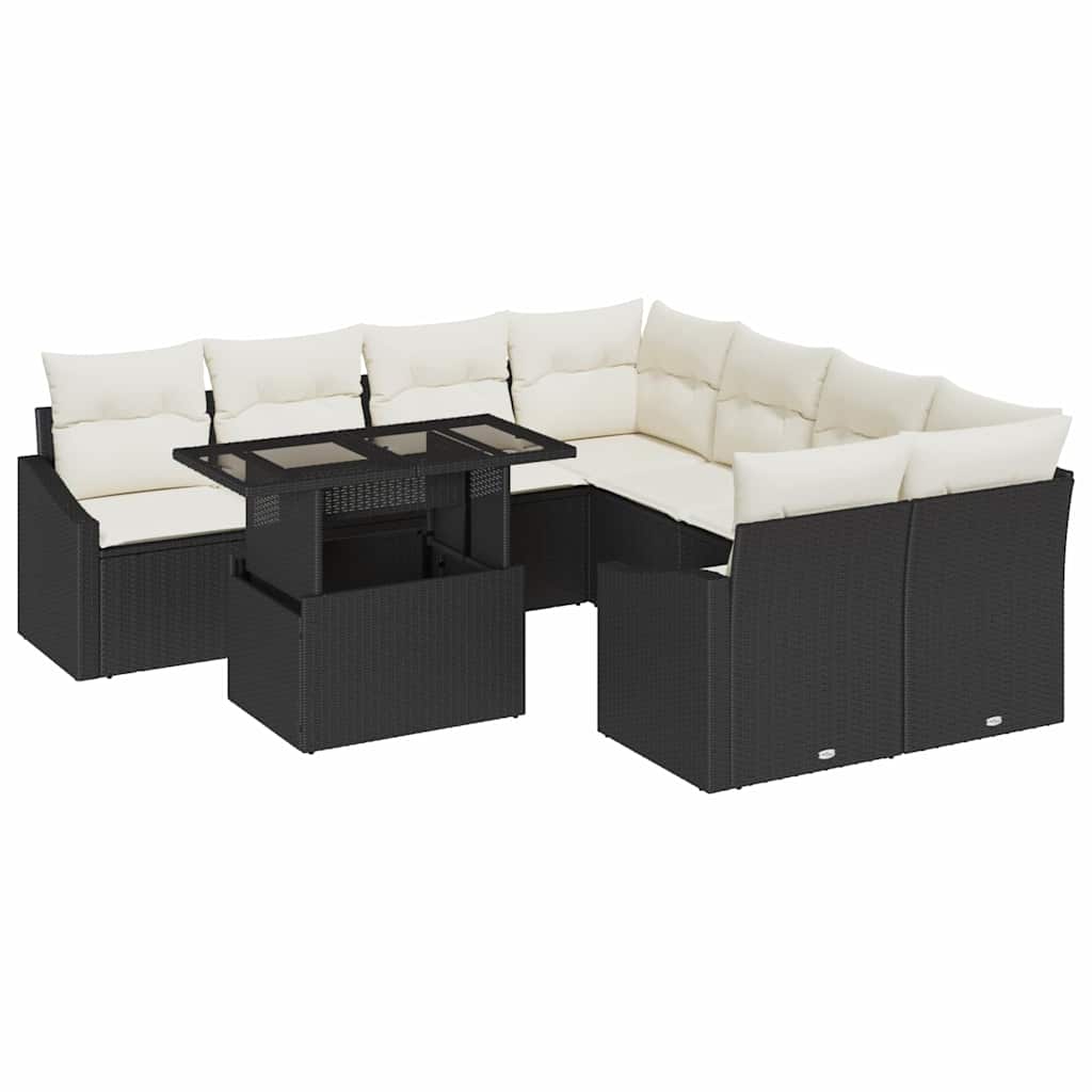 Havesofa Sæt 9 stk. Sort og Cream polyrattan