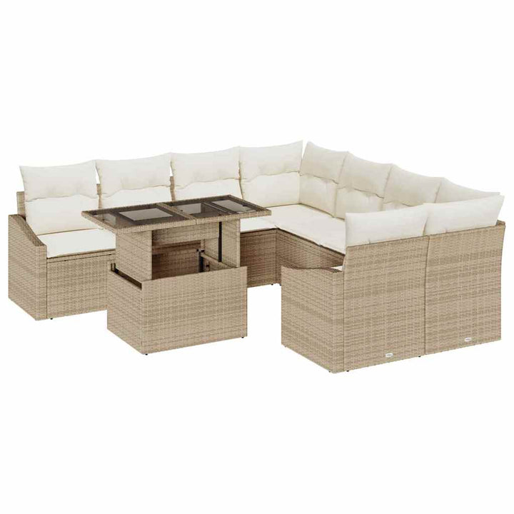 Havesofa Sæt med pude 9 pcs Beige og creme polyrattan
