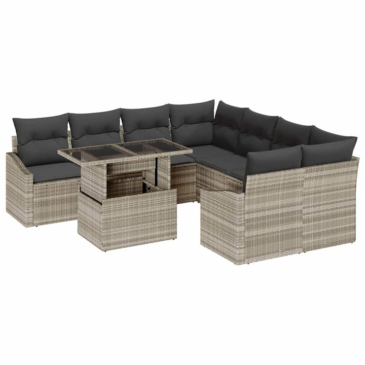 Havesofa Sæt med pude 9 pcs Lysegrå polyrattan