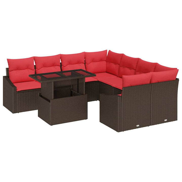 Havesofa Sæt 9 stk. Brun og Rød polyrattan