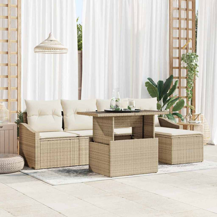 Havesofa Sæt med pude 6 pcs beige og cremefarvet