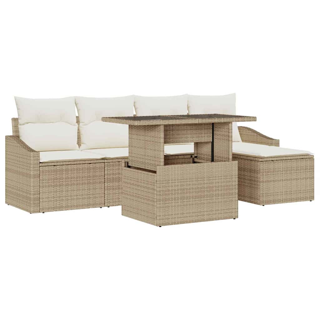 Havesofa Sæt med pude 6 pcs beige og cremefarvet