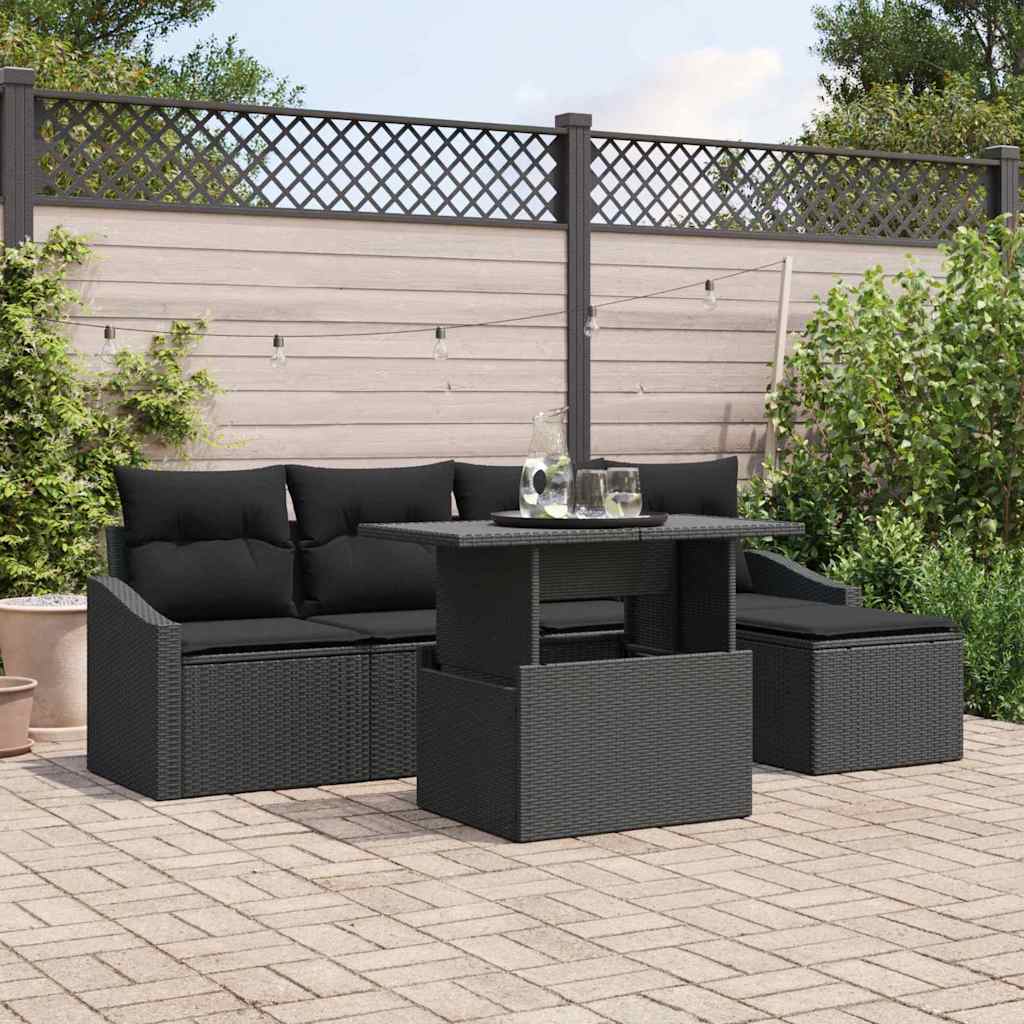 Havesofa Sæt med pude 6 pcs Sort