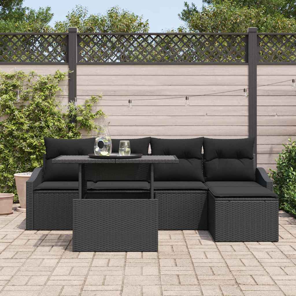 Havesofa Sæt med pude 6 pcs Sort