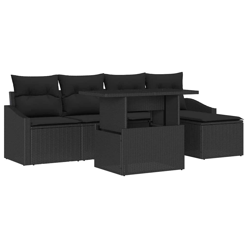 Havesofa Sæt med pude 6 pcs Sort