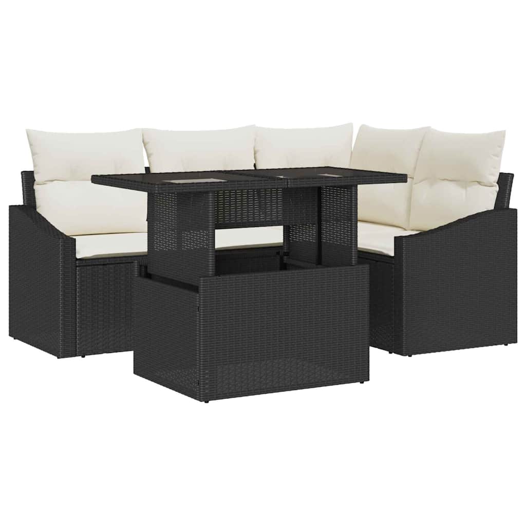 Havesofa Sæt 5 stk. Sort og Cream polyrattan