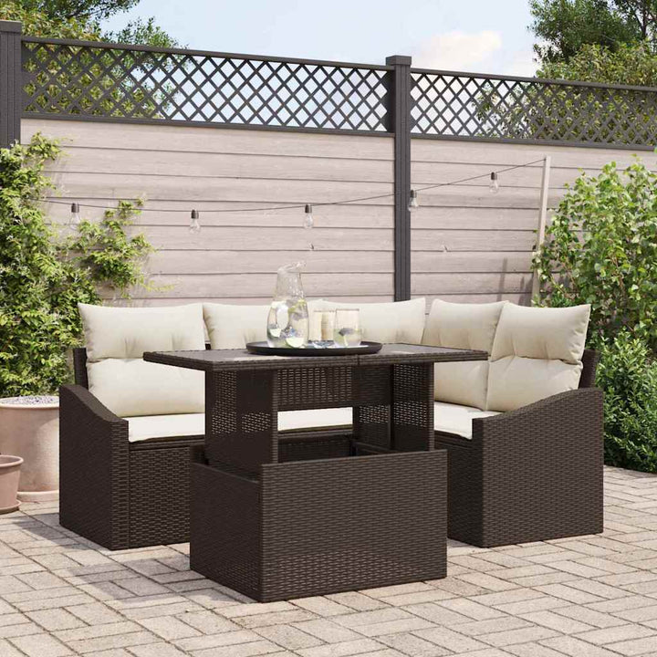 Havesofa Sæt med pude 5 pcs Brun og Creme polyrattan