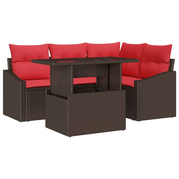 Havesofa Sæt 5 stk. Brun og Rød polyrattan