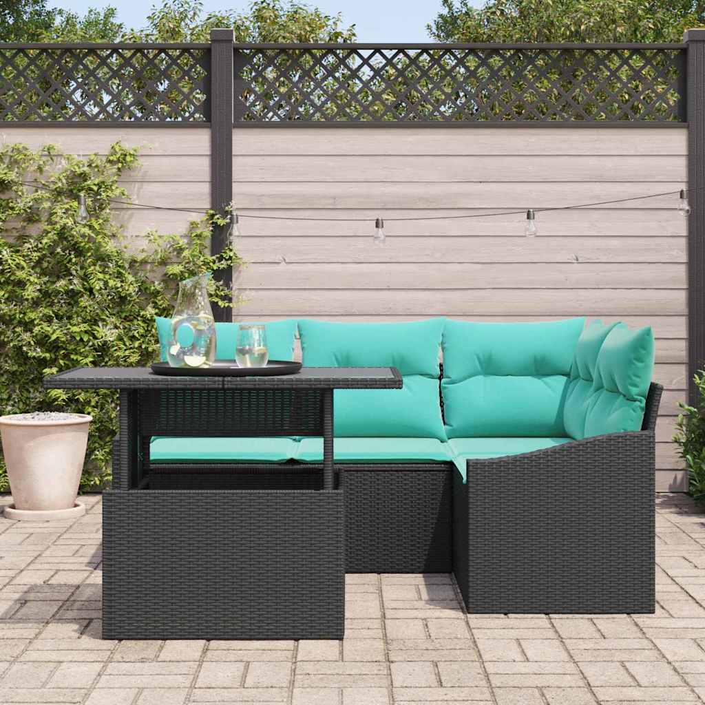 Havesofa Sæt med pude med opbevaring 5 pcs Sort og blå