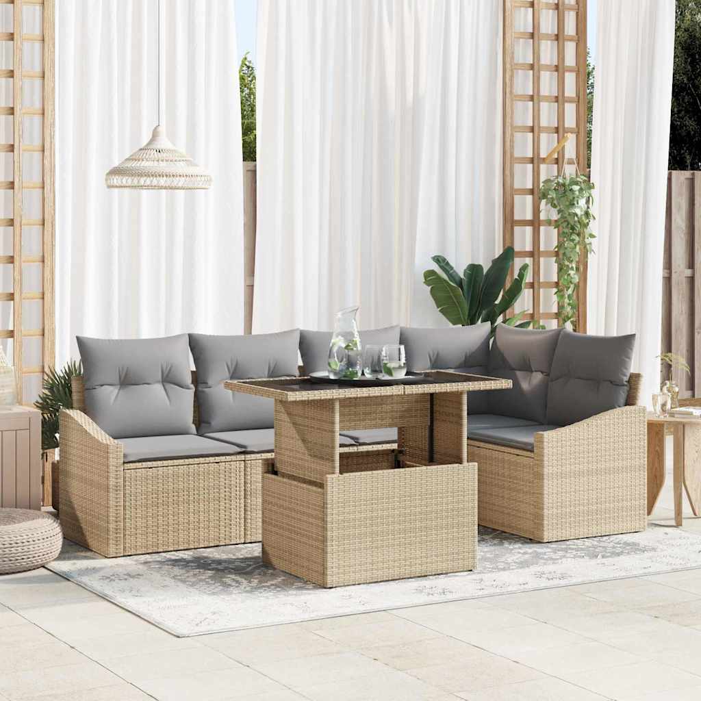 Havesofa Sæt med pude med opbevaring 6 pcs beige og lysegrå