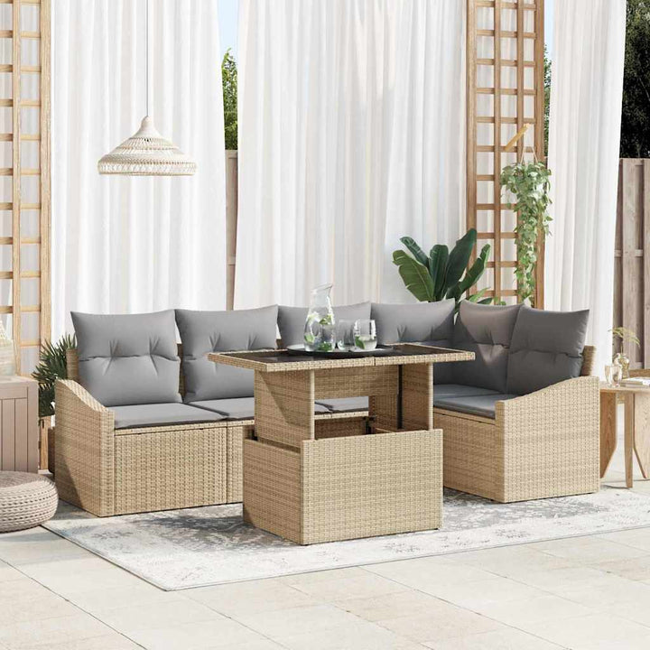 Havesofa Sæt med pude med opbevaring 6 pcs beige og lysegrå