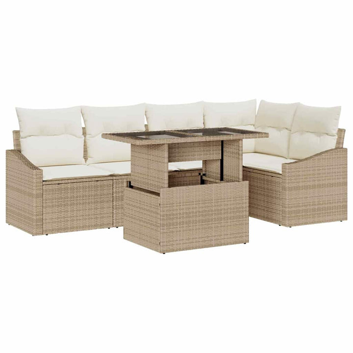Havesofa Sæt med pude med opbevaring 6 pcs beige og cremefarvet