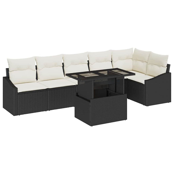 Havesofa Sæt med pude med opbevaring 7 pcs Sort og cremefarvet