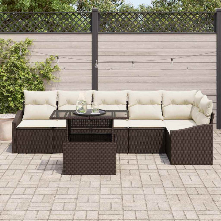 Havesofa Sæt med pude 7 pcs Brun og Creme polyrattan
