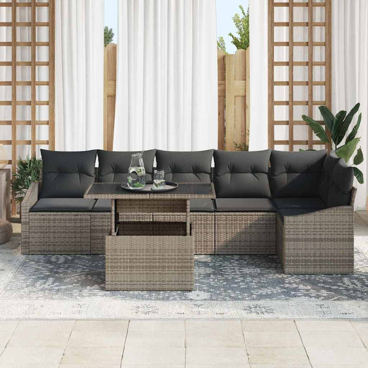 Havesofa Sæt med pude med opbevaring 7 pcs Grå polyrattan