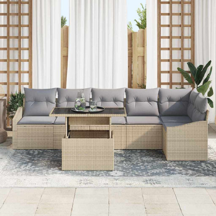 Havesofa Sæt med pude med opbevaring 7 pcs beige og lysegrå