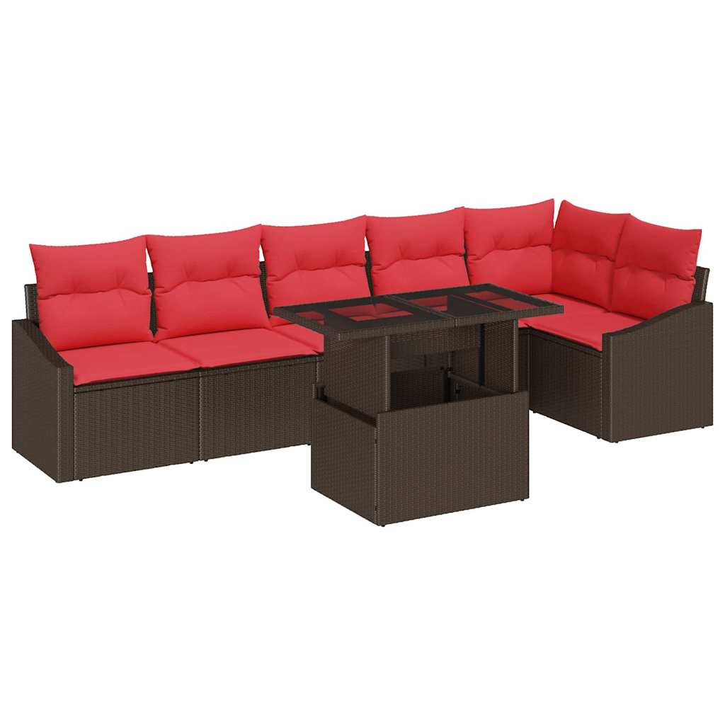 Havesofa Sæt 7 stk. Brun og Rød polyrattan