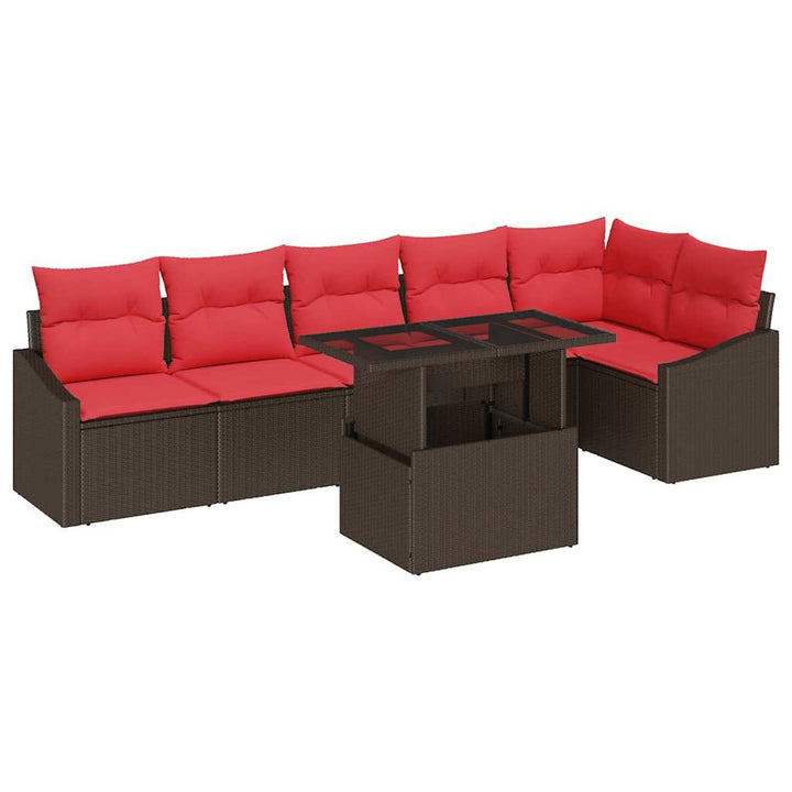 Havesofa Sæt 7 stk. Brun og Rød polyrattan