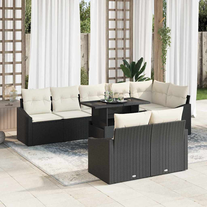 Havesofa Sæt med pude 9 pcs Sort og Cream polyrattan