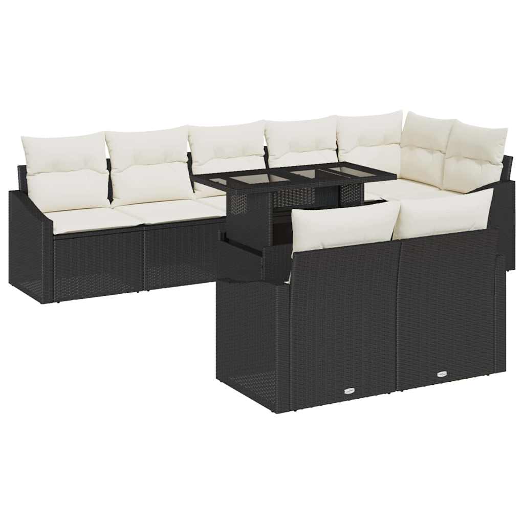 Havesofa Sæt med pude 9 pcs Sort og Cream polyrattan