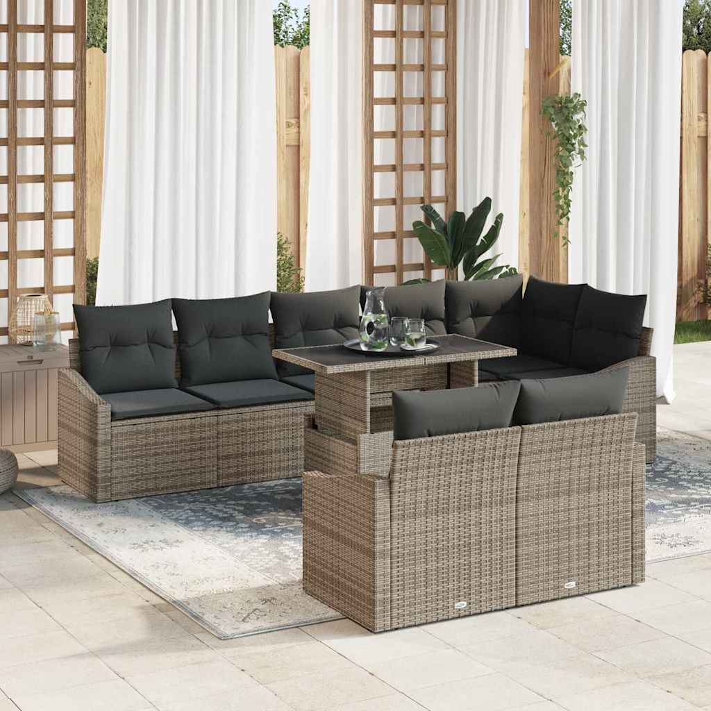 Havesofa Sæt med pude med opbevaring 9 pcs Grå polyrattan