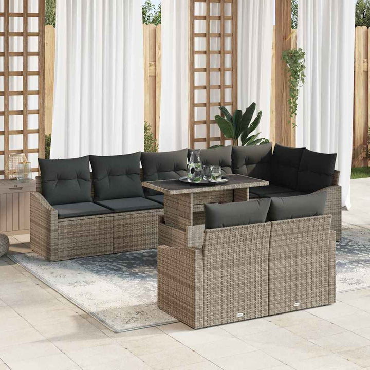 Havesofa Sæt med pude med opbevaring 9 pcs Grå polyrattan