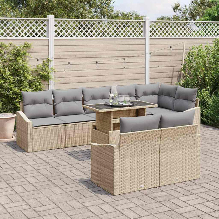 Havesofa Sæt med pude 9 pcs Beige og lys grå polyrattan