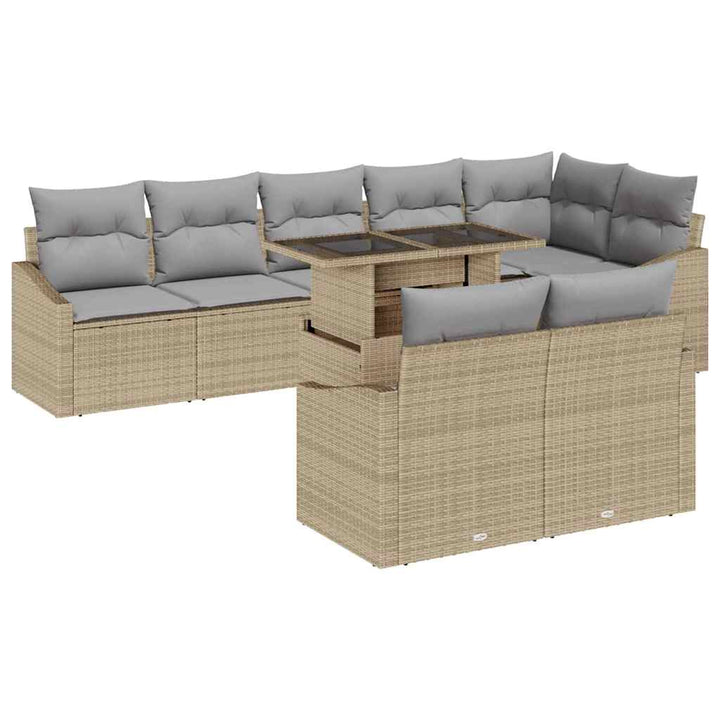 Havesofa Sæt med pude 9 pcs Beige og lys grå polyrattan