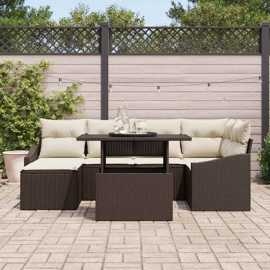 Havesofa Sæt med pude 7 pcs Brun og cremefarvet