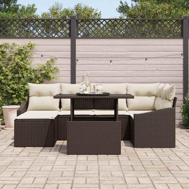 Havesofa Sæt med pude 7 pcs Brun og cremefarvet