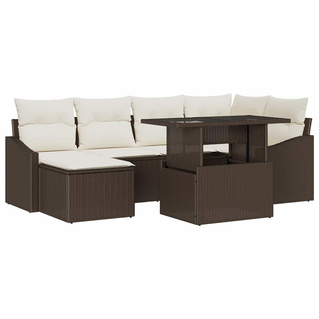Havesofa Sæt med pude 7 pcs Brun og cremefarvet