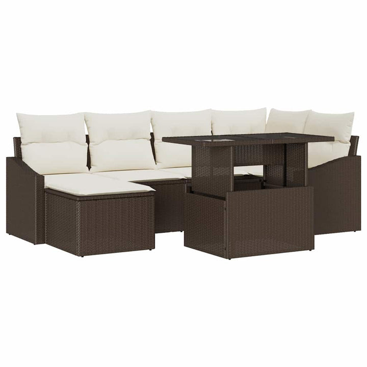 Havesofa Sæt med pude 7 pcs Brun og cremefarvet