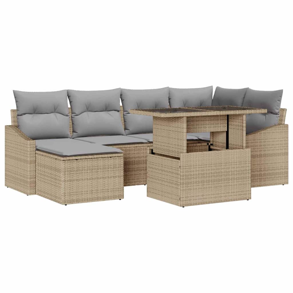 Havesofa Sæt med pude 7 pcs beige og lysegrå