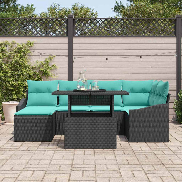 Sofa Sæt med pude med opbevaring 7 pcs Sort og Blå Poly rattan