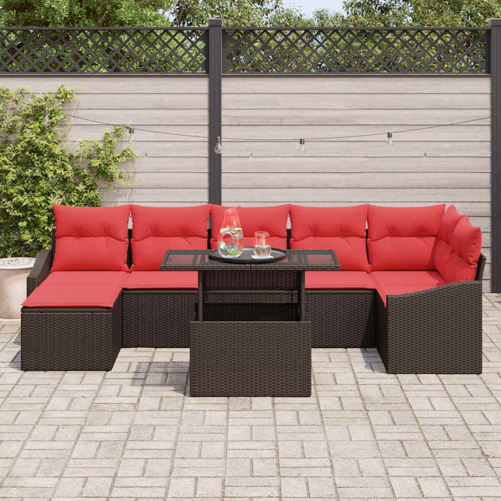 Havesofa Sæt 8 stk. Brun og Rød polyrattan