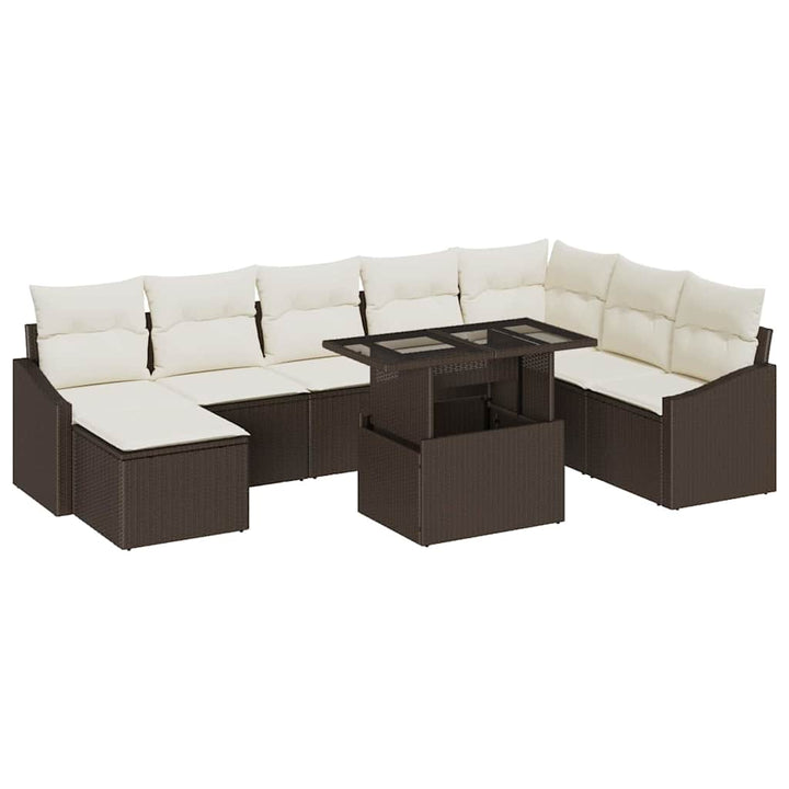 Sofa Sæt med pude med opbevaring 9 pcs Brun og Creme polyrattan