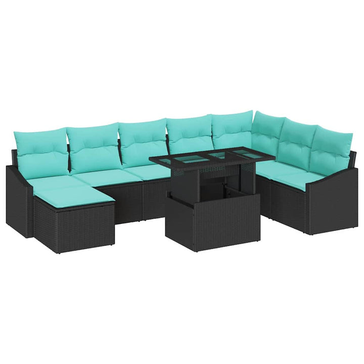 Sofa Sæt med pude med opbevaring 9 pcs Sort og Blå polyrattan
