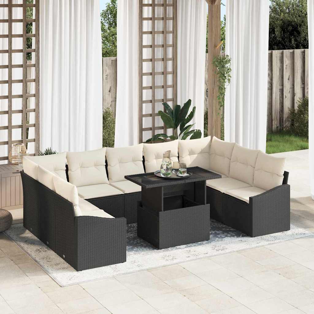 Sofa Sæt 10 stk. Sort og Cream polyrattan