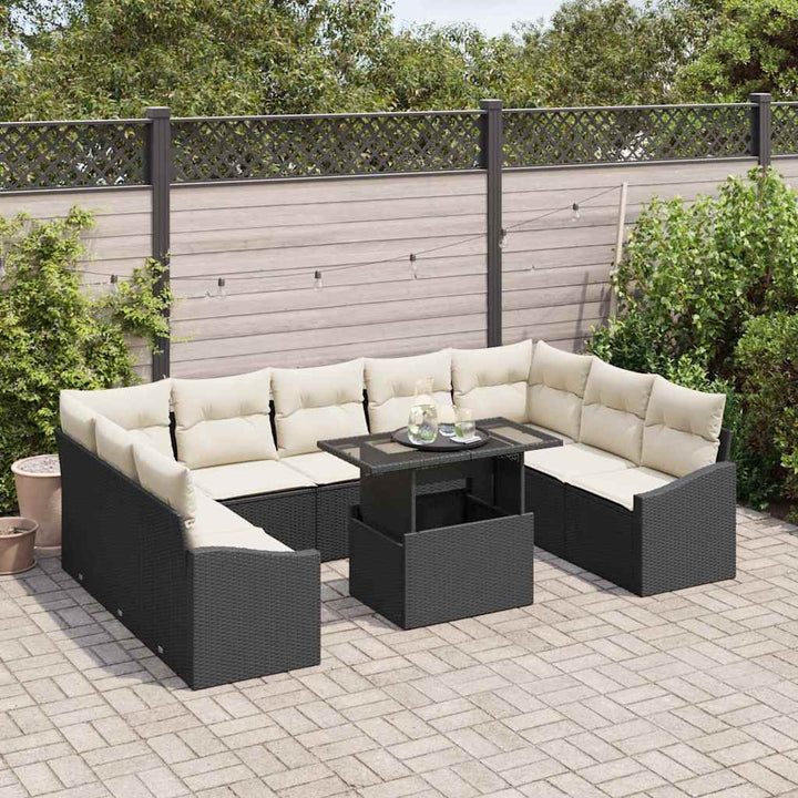 Sofa Sæt 10 stk. Sort og Cream polyrattan